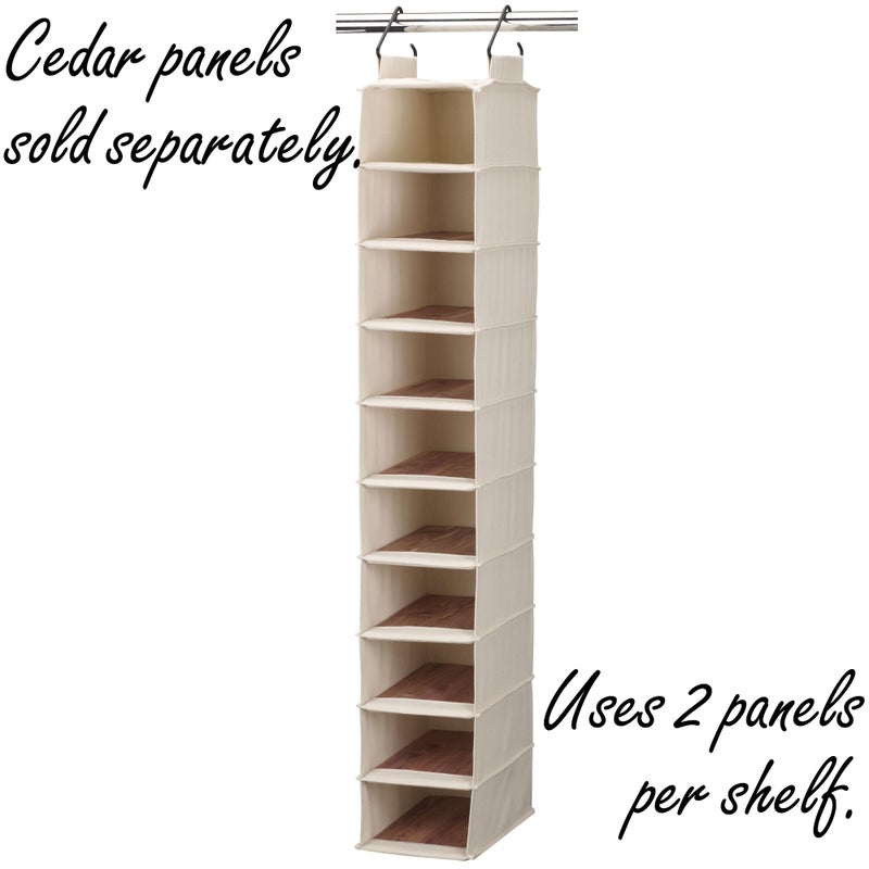 Household Essentials Hanging Shoe Organizer, 10 Wide Cubbies with Cedarline Pockets, Heavy-Duty Cotton Canvas, Removable and Industrial Hooks, Natural - Image 5